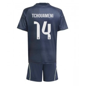 Real Madrid Aurelien Tchouameni #14 Borta Kläder Barn 2025-26 Kortärmad (+ Korta byxor)
